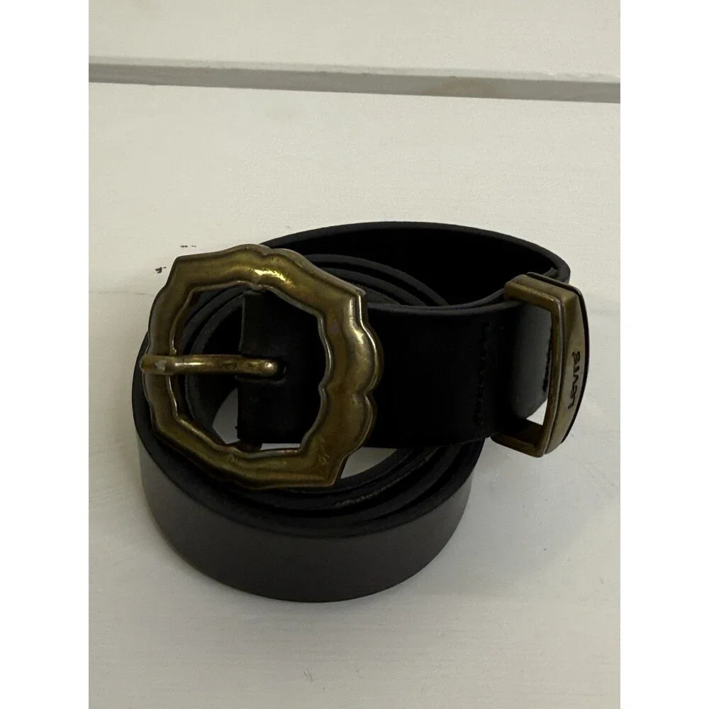 Levi’s Black Leather Belt Western Buckle Brass Horse Logo Size 38